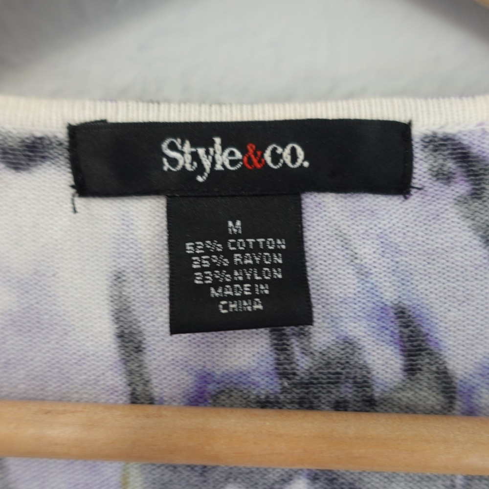 Womens Purple Floral Embellished Knit Cardigan Sweater Med Gemstone Resort NWOT - Picture 4 of 9